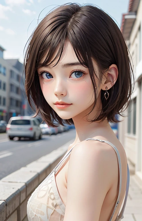 ((SFW: 1.4)),Purebred face_v1, ((Delicate face, Professional photography)), ((SFW, Super short hair, hair on the temples, blond, Large target, clear sky blue eyes, earrings, 1 girl)), Ultra-high resolution, (Practical: 1.4), RAW photos, best quality, (PhotoPractical Stick), Key Points, Soft Light, (()), (( (Young face))), (surface), (Depth of Field), masterpiece, (Practical), Miss, Bangs, ((1 girl)), Naked see-through dress