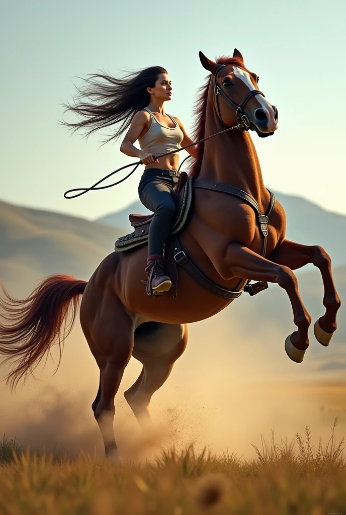 Woman riding a horse doing bucking