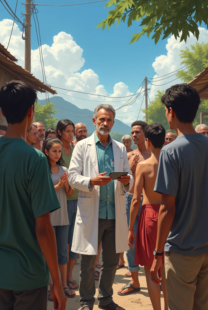 With his research team he takes samples and manages to develop an antidote to counteract the effects of the disease.. After a while, The antidote is distributed among the villagers, those who are beginning to recover.