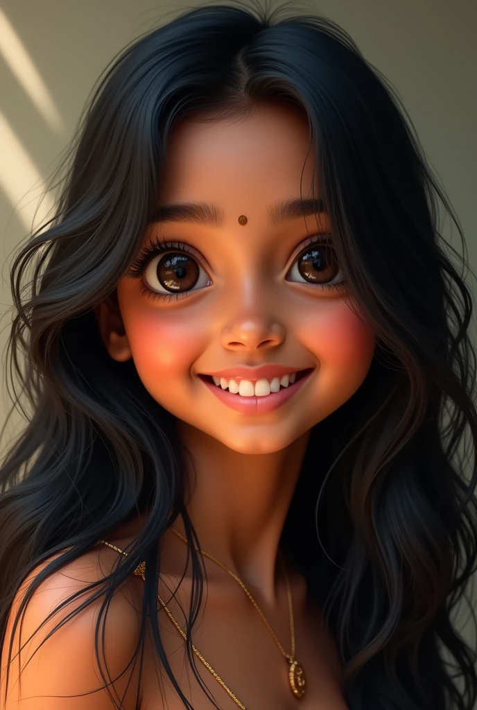 Indian girl black hair and samile 