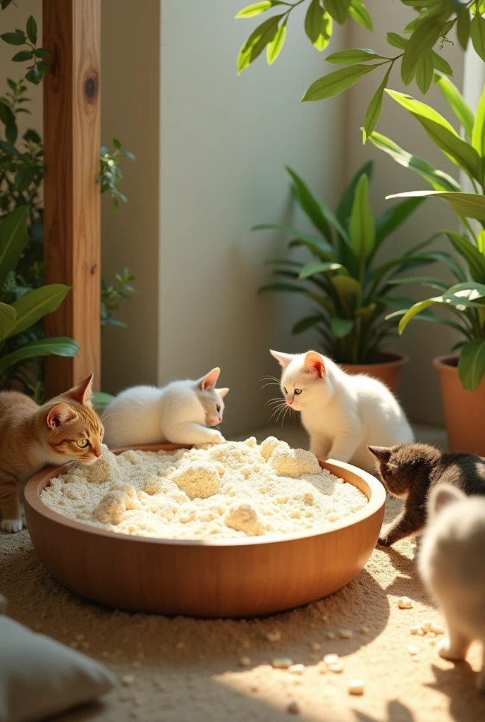 Imagine an oasis of softness for felines: a sandbox made with finely chopped tofu, creating a silky texture under their curious little paws. The fresh aroma of tofu is subtly combined with the essence of catnip, Attracting kitties with its irresistible combination. With a unique consistency that absorbs odors and moisture efficiently, This tofu litter provides a comfortable and natural experience for cats., turning the daily task of using the litter box into a moment of feline comfort and well-being.