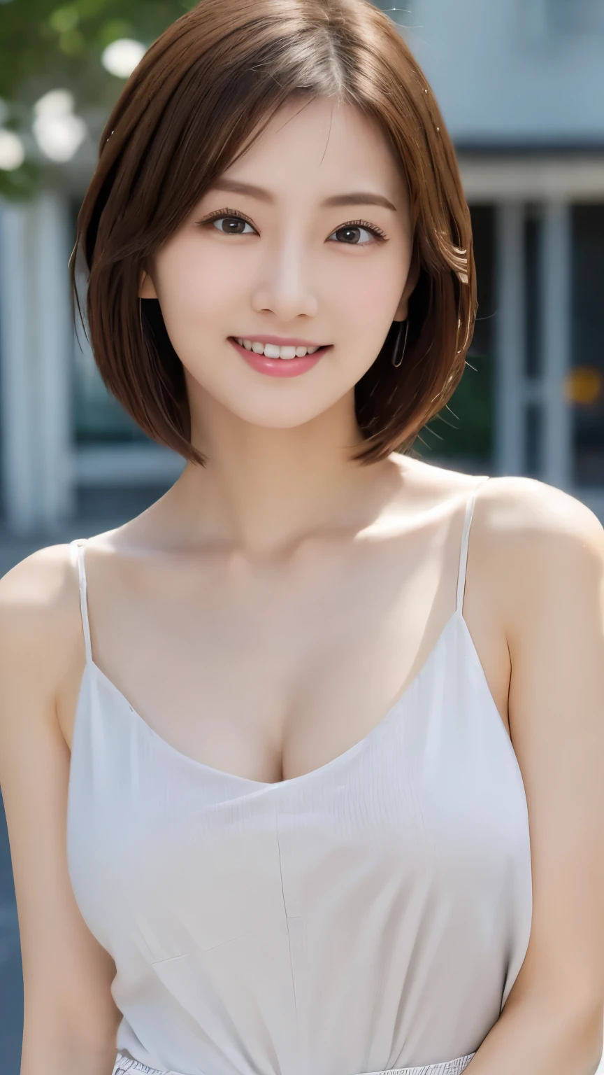 (masterpiece:1.3), (8k, Photorealistic, RAW Photos, Best image quality: 1.4), Japanese, (Uninhabited island), Beautiful Face, (A vivid face), (short hair:1.3), Beautiful hairstyle, Realistic eyes, Beautiful Eyes, (Realistic Skin), Beautiful Skin, Charm, Ultra-high resolution, Surreal, Attention to detail,, Detail Makeup,Seeing the viewer,Big Breasts、Lower body naked、Naked with a white t-shirt、Bend over to see your nipples、Shaved pubic hair、((whole body))、smile、nude