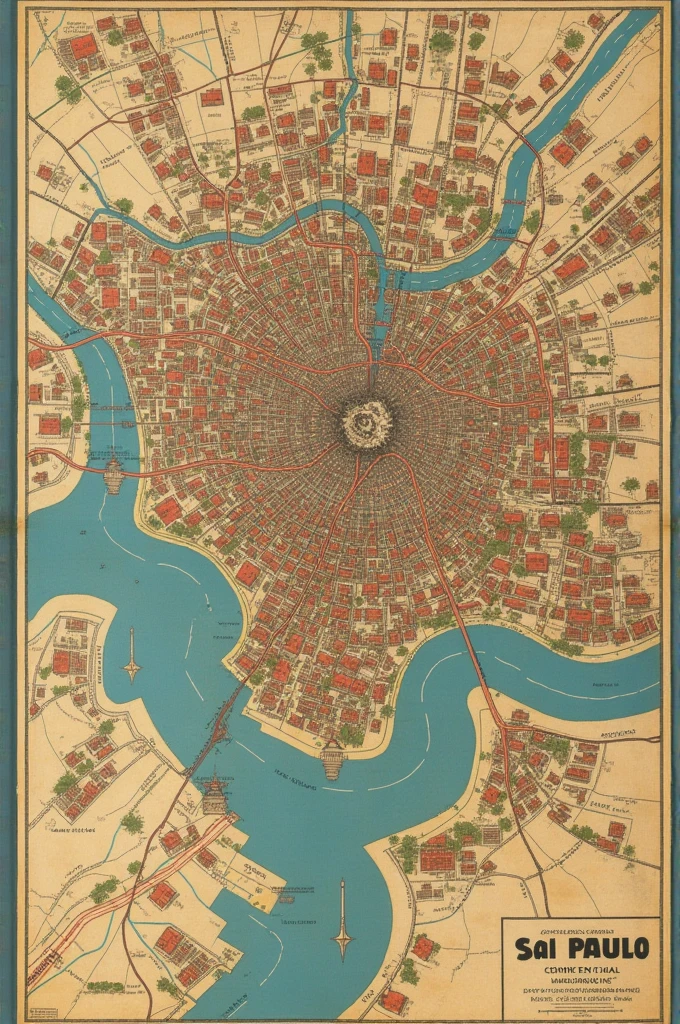 Continue the following text based on what is written. text: Create a flat map, in great definition, detailing only the central neighborhoods of the city of São Paulo at the beginning of the 20th century, highlighting the boundaries between neighborhoods. The map must be 90 x 65 cm..