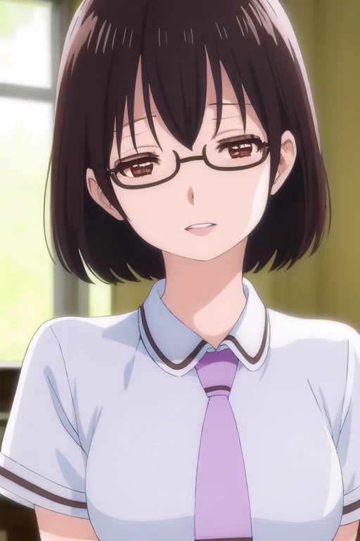 ultra-detailed,
master piece,best quality,high resolution,
beautiful eyes,detailed eyes,detailed face,
beautiful detailed eyes,symmetrical clear eyes,
1girl,kasuminomura, kasumi nomura, short hair, black hair, glasses, semi-rimless eyewear, (brown eyes:1.5),
BREAK dress, , necktie, belt,
BREAK indoors, classroom,