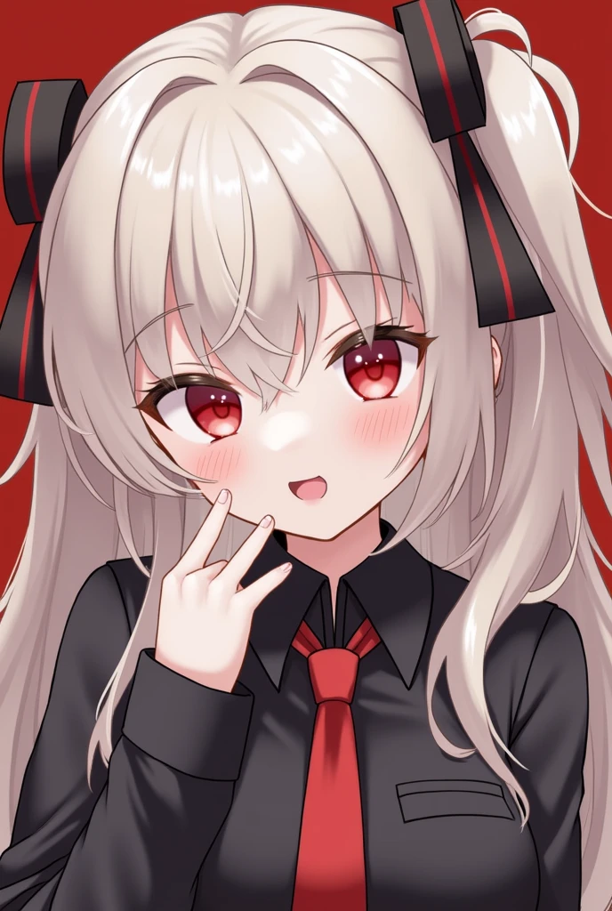 Hair color lighter than greige、long、Red Eye、Anime Style、beautiful girl、Modern costume、Stylish、Front face