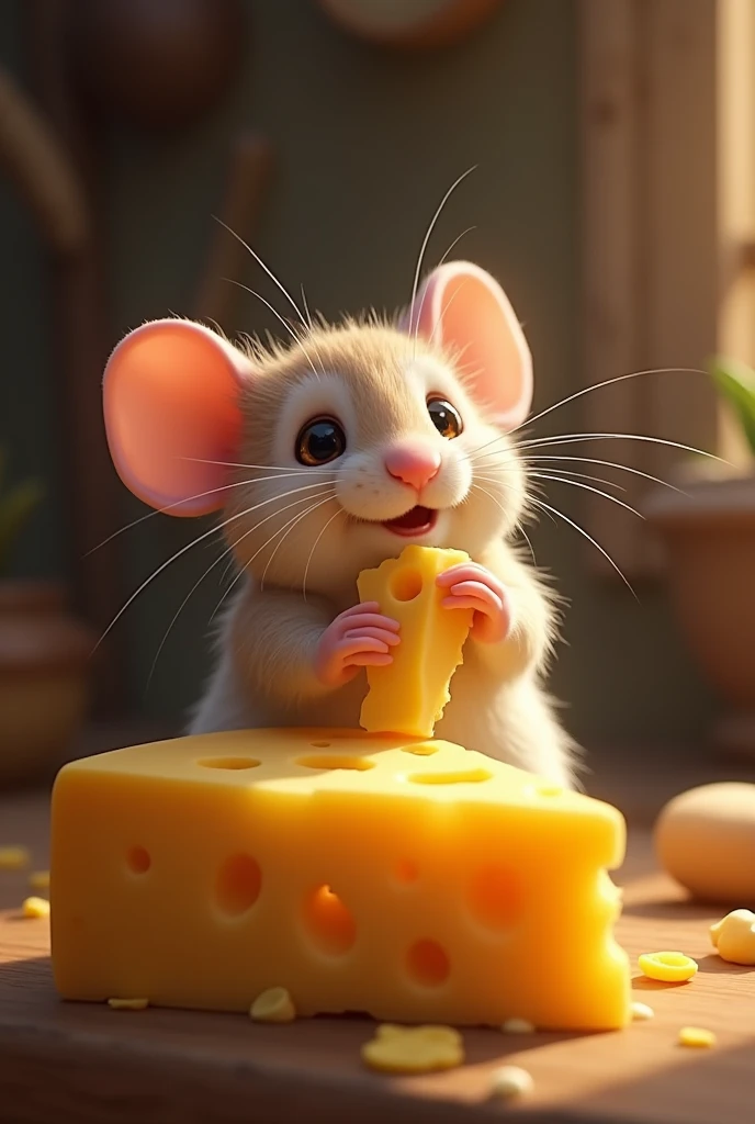 A mouse eating cheese