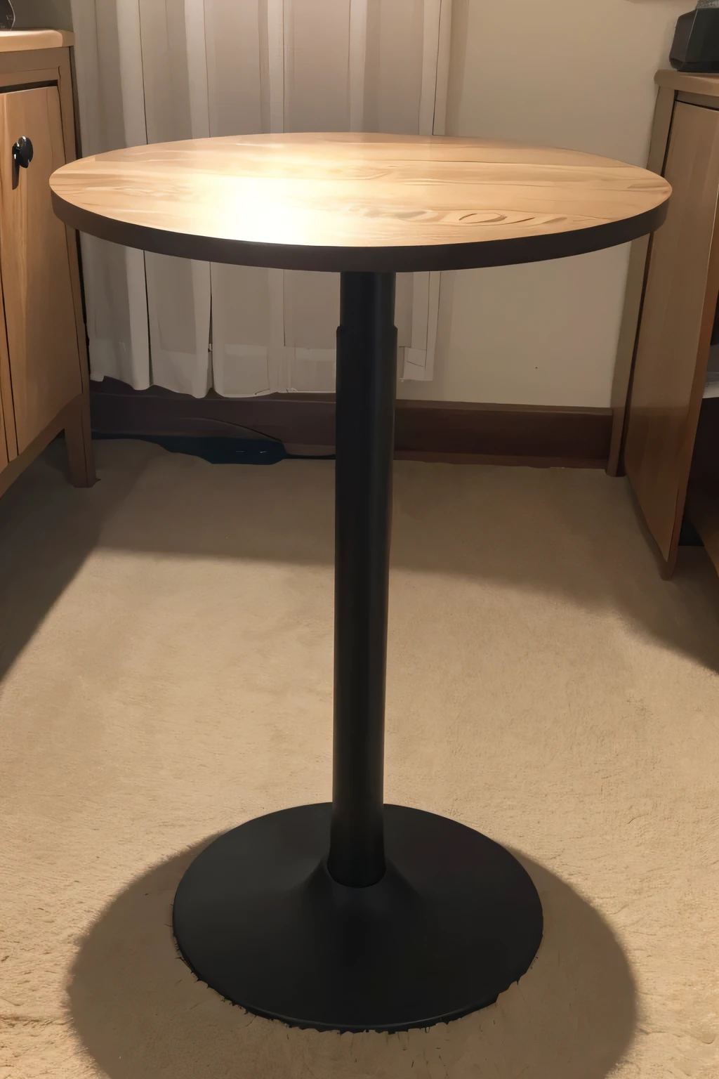 A round table with nothing on it and no chairs