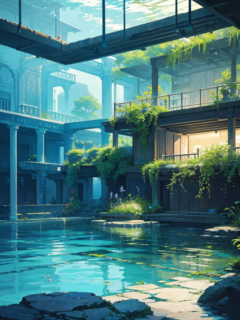 Fantastic underwater、Graceful aquatic plants sway within it.。This scenery soothes the soul、It gives me a sense of quiet peace、((dark))