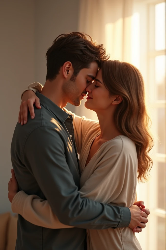 Two people hugging each other 
