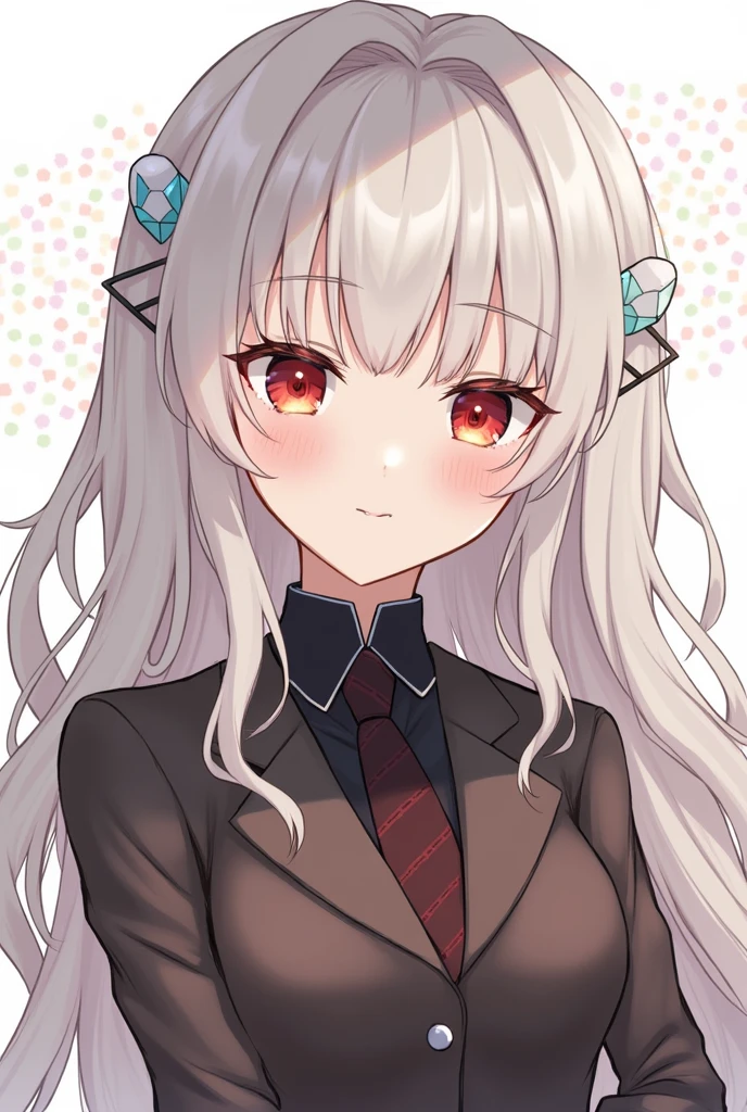 Hair color lighter than greige、long、Red Eye、Anime Style、beautiful girl、Modern costume、Stylish、Front face、A Pose