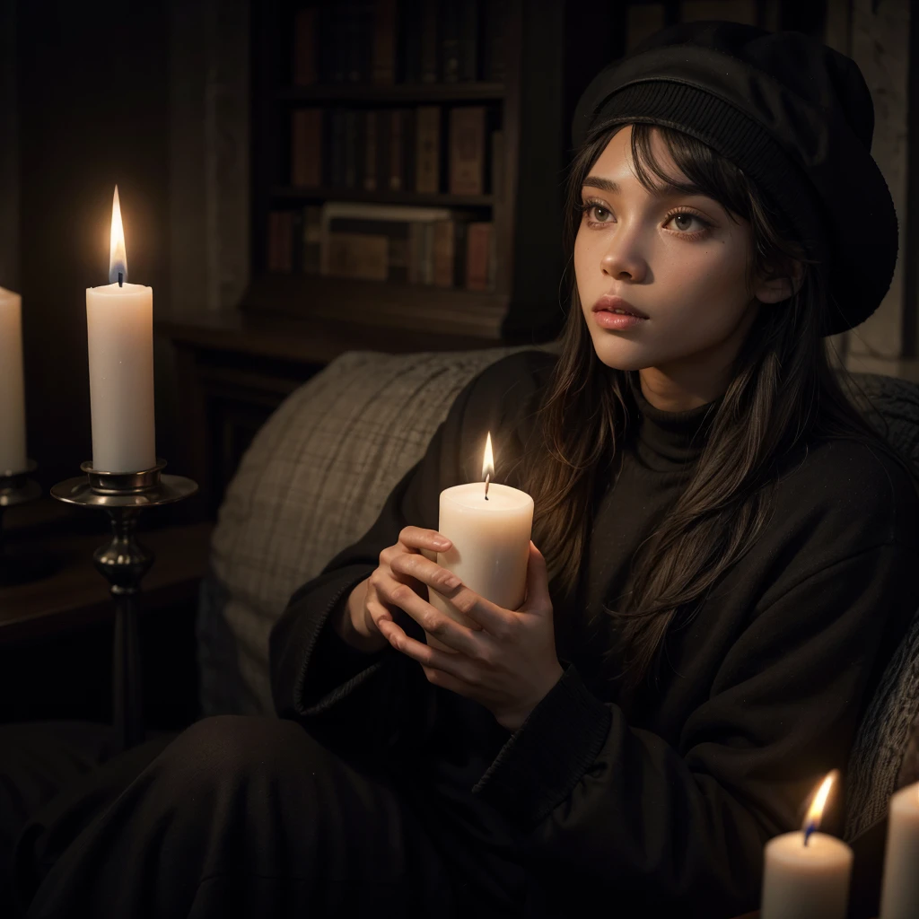 dark cemetery, black man hat candle in hand