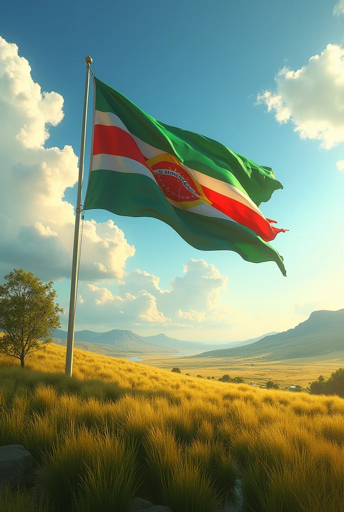 Pampa with the flag of Rio Grande do Sul in the sky