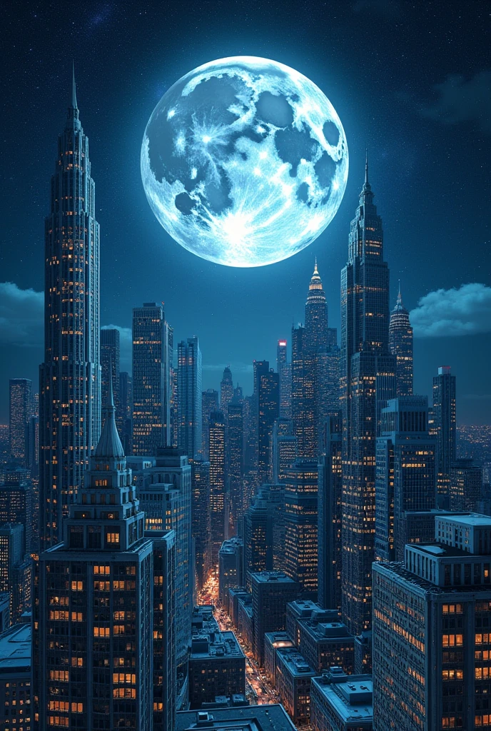 Combine drawing of moon and buildings in mandela lines