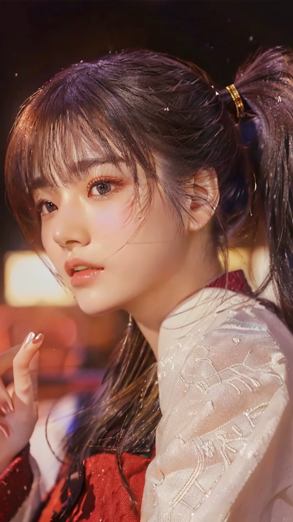 A woman with a ponytail is holding a mobile phone, sakimi chan, Larisa Manovar, Realistic anime 3 d style, sakimichan, Trending on cgstation, Shashi, Gweiz-style artwork, High-quality portraits, Realistic. Chen Yi, Realistic young anime girl, 8K Art Germany Bokeh, photoRealistic anime