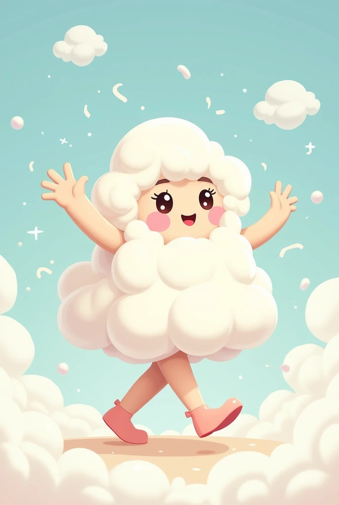 A cartoon cloud that’s a girl walking an waveing clipart style 