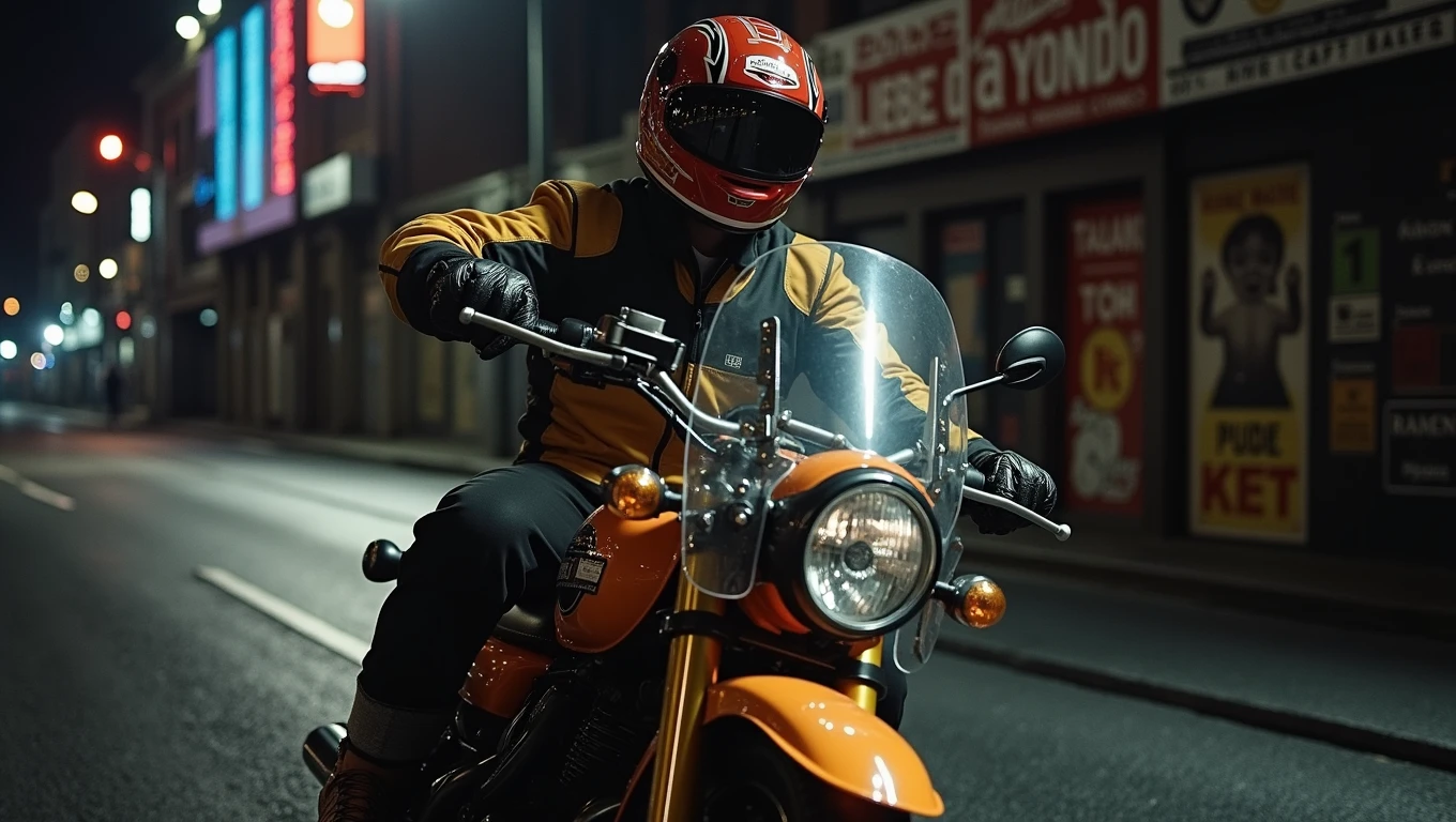 With the face of the image, make a motorcycle pilot suit bsilando