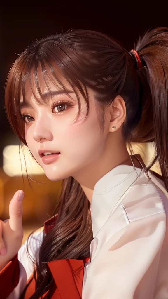 A woman with a ponytail is holding a mobile phone, sakimi chan, Larisa Manovar, Realistic anime 3 d style, sakimichan, Trending on cgstation, Shashi, Gweiz-style artwork, High-quality portraits, Realistic. Chen Yi, Realistic young anime girl, 8K Art Germany Bokeh, photoRealistic anime