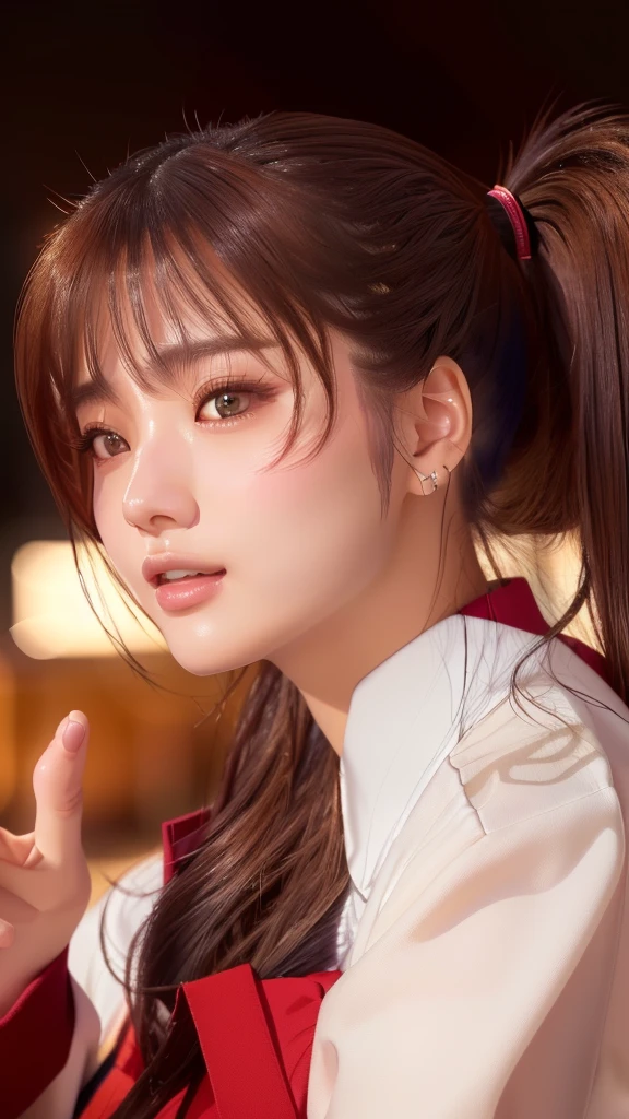 A woman with a ponytail is holding a mobile phone, sakimi chan, Larisa Manovar, Realistic anime 3 d style, sakimichan, Trending on cgstation, Shashi, Gweiz-style artwork, High-quality portraits, Realistic. Chen Yi, Realistic young anime girl, 8K Art Germany Bokeh, photoRealistic anime