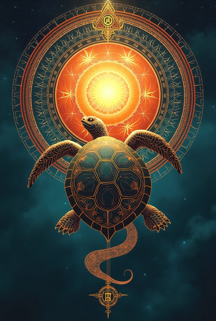 Combination of the sun and the turtle in mandala style
