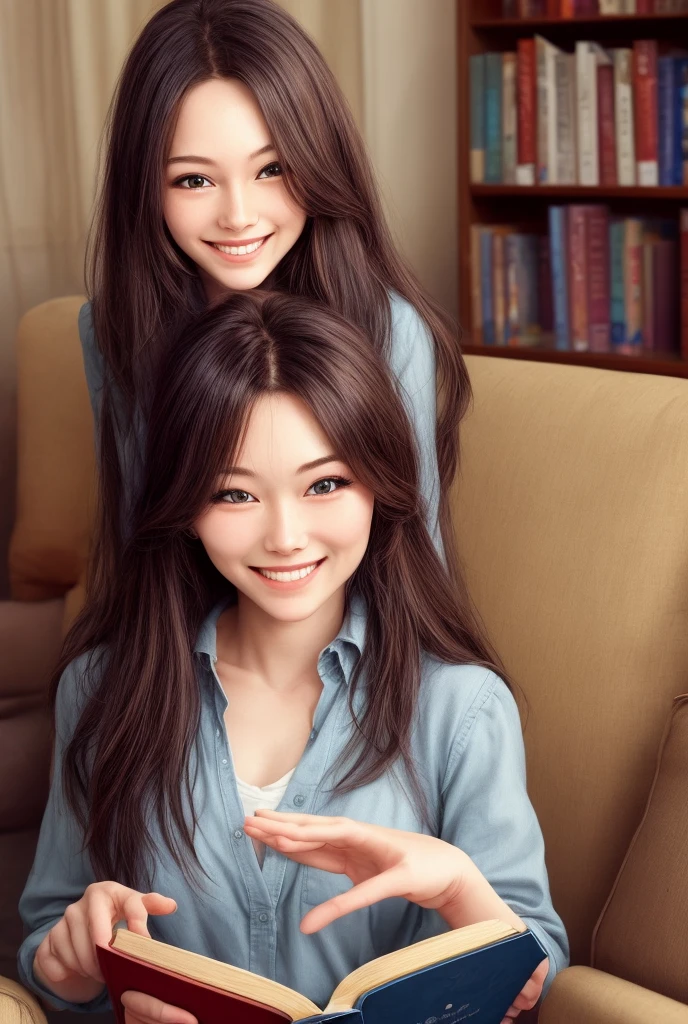 Give me the most beautiful woman about 19 years and she is reading book which is hanging her hands with A heart-warming smile and look at me.Her hair is more long, gorgeous and thick. Give me different countries every time.