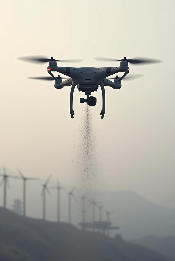 Make me a minimalist logo of a spraying drone that follows a wind-displacement trail
