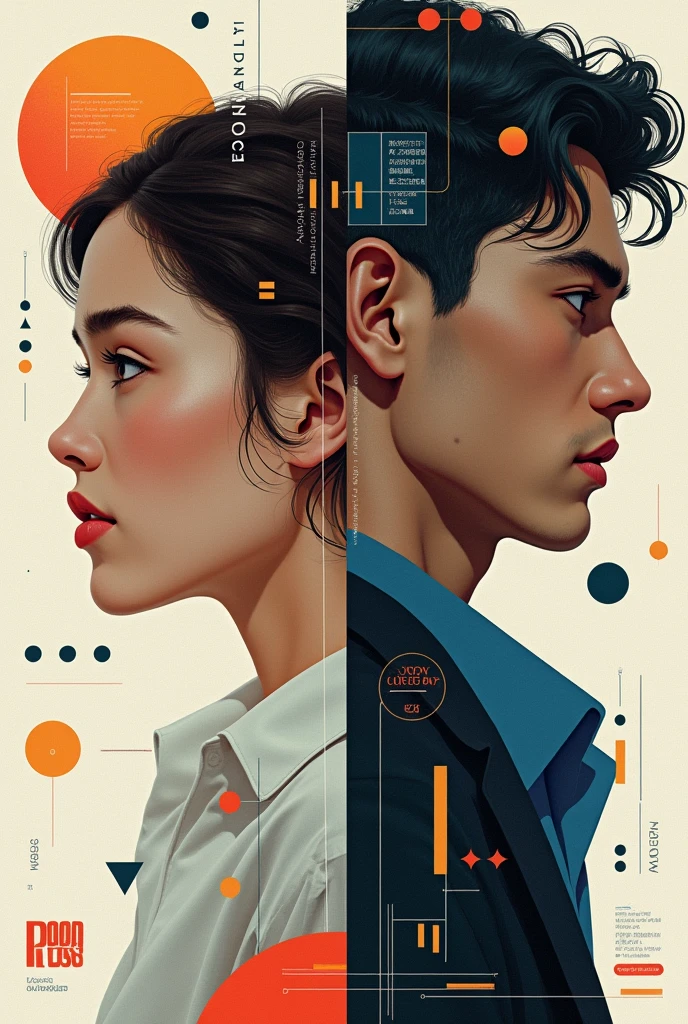 Could you create a creative and eye-catching magazine cover about economics featuring a young woman and a young man?