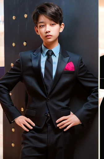 a 13 year old male wearing a suit
BELT VISABLE 4K HIGH QUALITY DETAILED