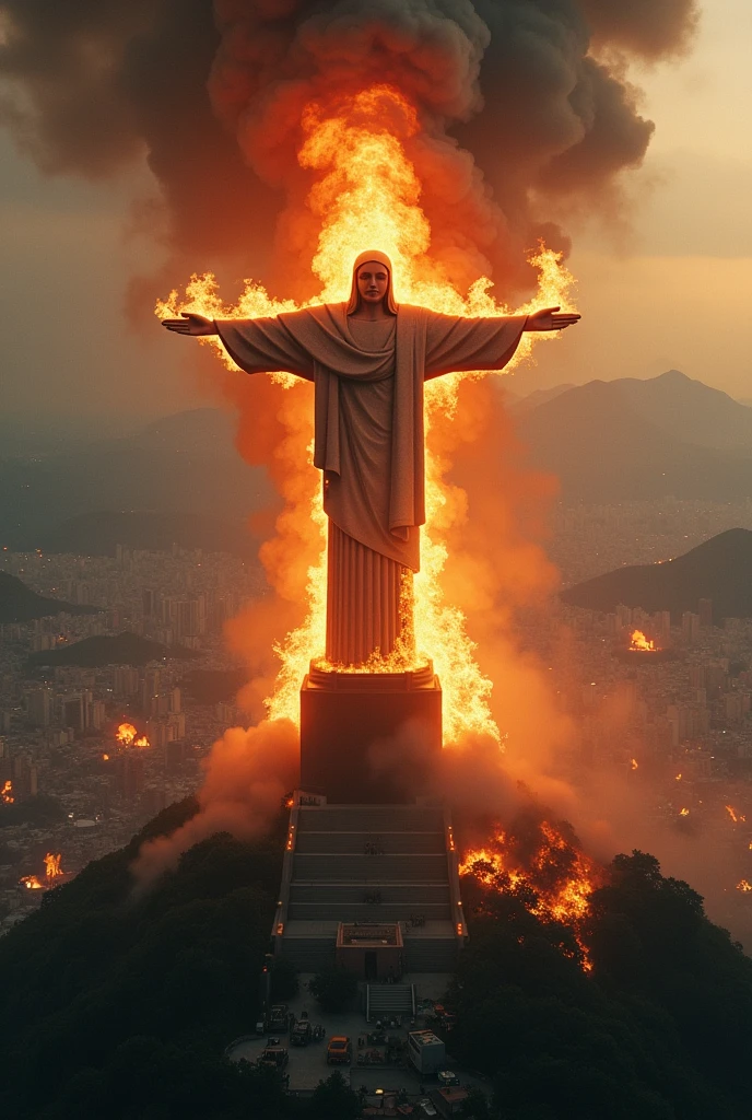 Christ the Redeemer on fire in Rio de Janeiro, haos, apocalypto