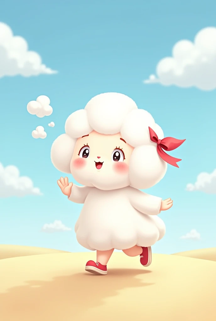 A cartoon cloud that’s a girl walking an waveing clipart style