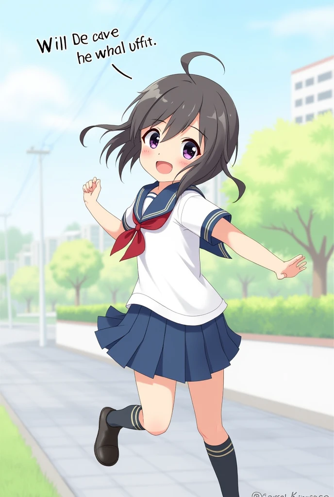 A girl wearing a sailor uniform turns around、While peering「I&#39;ll be waiting」Saying this, he cheerfully runs off.