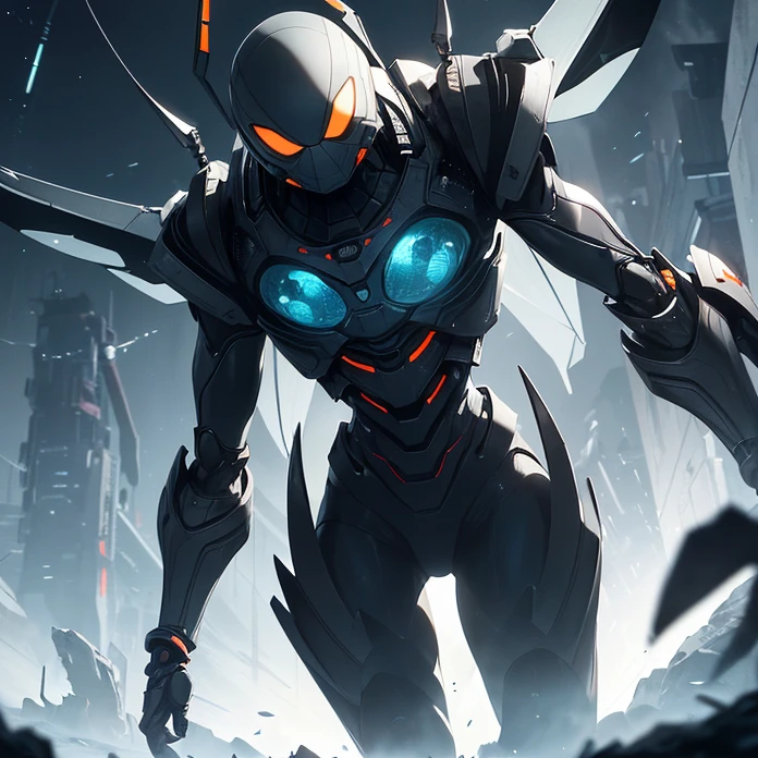 Absurdres, best high quality, high resolution, masterpiece, best quality, HD, solo character, simple background, science fiction, alien being, solo, full design
{{giant biomechanical spider: (10 light-blue rounded eyes, silver spider mouth tendrills, four spider orange metalic legs, rounded blue colored metalic body, spider tail similar to a steel silver capsule), (walking calmly and peaceful, projecting a grey ologram screen on its back with only a little squared platform behind), (green sky, black stars on the sky, white stars on the sky, dark green clouds, yellow planet atmosphere, giant rounded mountains at the far side)}}
