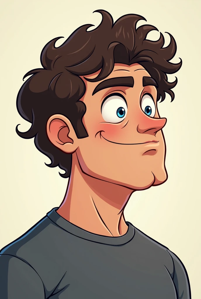 Dad, , strong guy, Cartoon Cute,funny style, anime style, high detailed, highest quality, masterpiece, dark brown hair, curly hair, blue eyes, shoulder length hair, guy, male, daddy, dad,