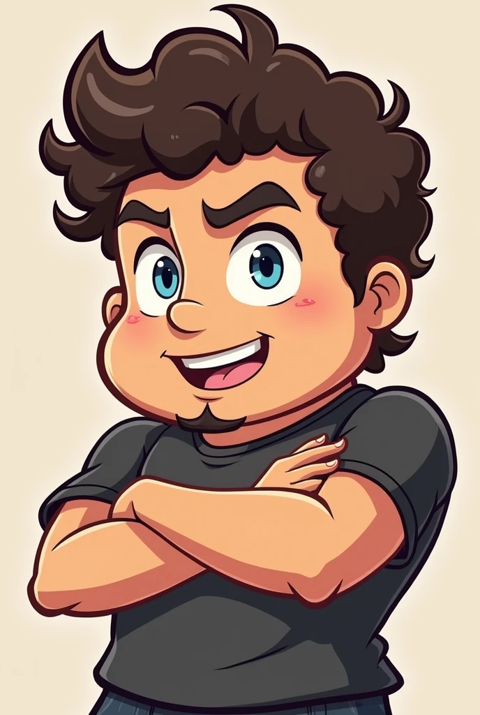 Dad, , strong guy, Cartoon Cute,funny style, anime style, high detailed, highest quality, masterpiece, dark brown hair, curly hair, blue eyes, shoulder length hair, guy, male, daddy, dad,