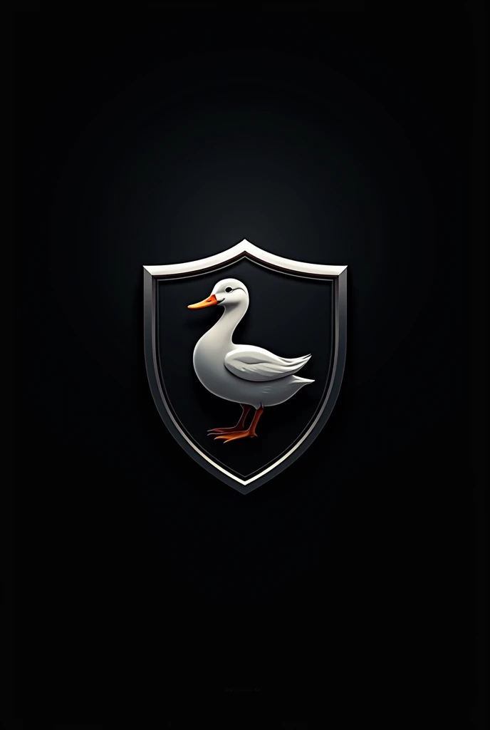 Make a logo of a duck in profile inside a shield with a black background and place the text below: duck estetica automotiva