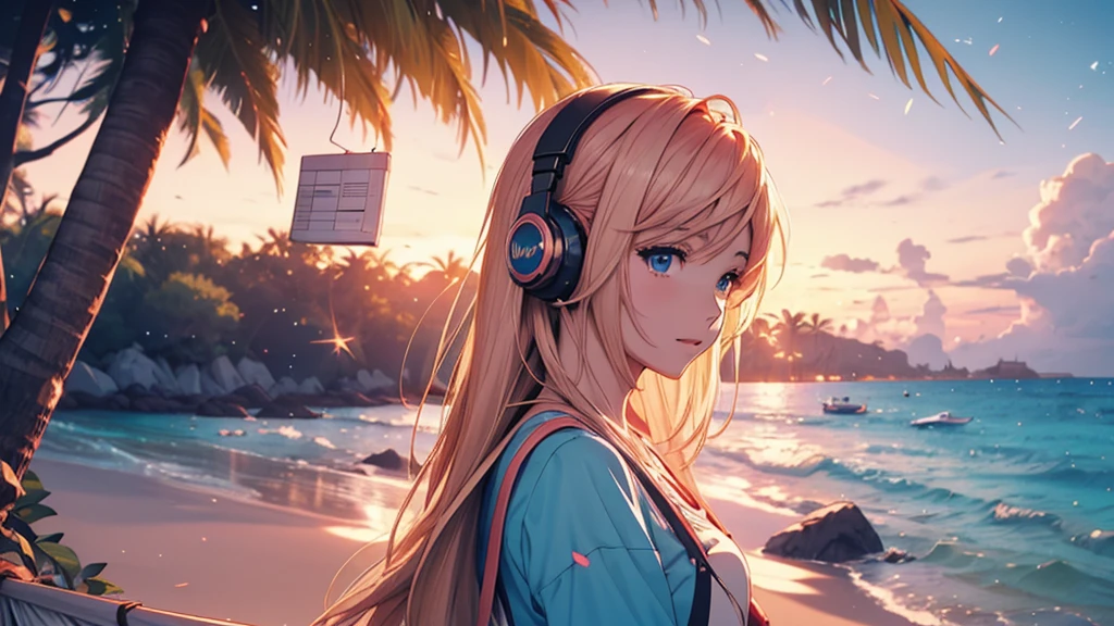 Woman wearing headphones, Anime Style 4 k, anime wallpaper 4k, anime wallpaper 4k, 4k anime wallpaper, anime art wallpaper 4k, anime art wallpaper 4k, Anime Style. 8k, Anime atmosphere, , Ultra HD Anime Wallpaper, Anime Art Wallpaper 8K, Anime Background,landscape、summer、island、hammock、hammockに揺られる、Beach