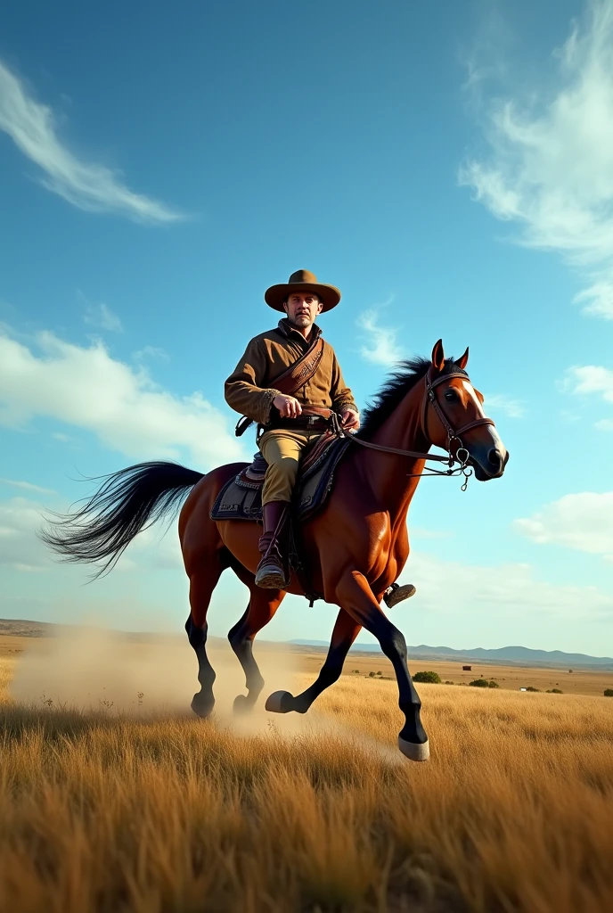 Maragato riding a horse in the pampas of Rio Grande do Sul