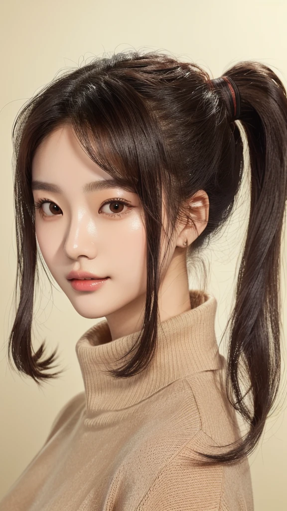 Close-up of a woman with a ponytail wearing a turtleneck sweater, Jaeyoung Nam, Young and adorable Korean face, Shin Jinyoung, Larisa Manovar, Lee Ji-eun, Lee Ji-eun, Park Jimin, One adorable Korean face, Ulzzang, Korean Girls, Young and pretty Asian face, Yanjun Chent, Choi Hong-hwa