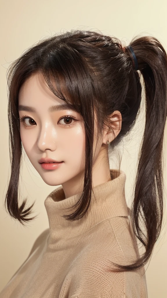 Close-up of a woman with a ponytail wearing a turtleneck sweater, Jaeyoung Nam, Young and adorable Korean face, Shin Jinyoung, Larisa Manovar, Lee Ji-eun, Lee Ji-eun, Park Jimin, One adorable Korean face, Ulzzang, Korean Girls, Young and pretty Asian face, Yanjun Chent, Choi Hong-hwa