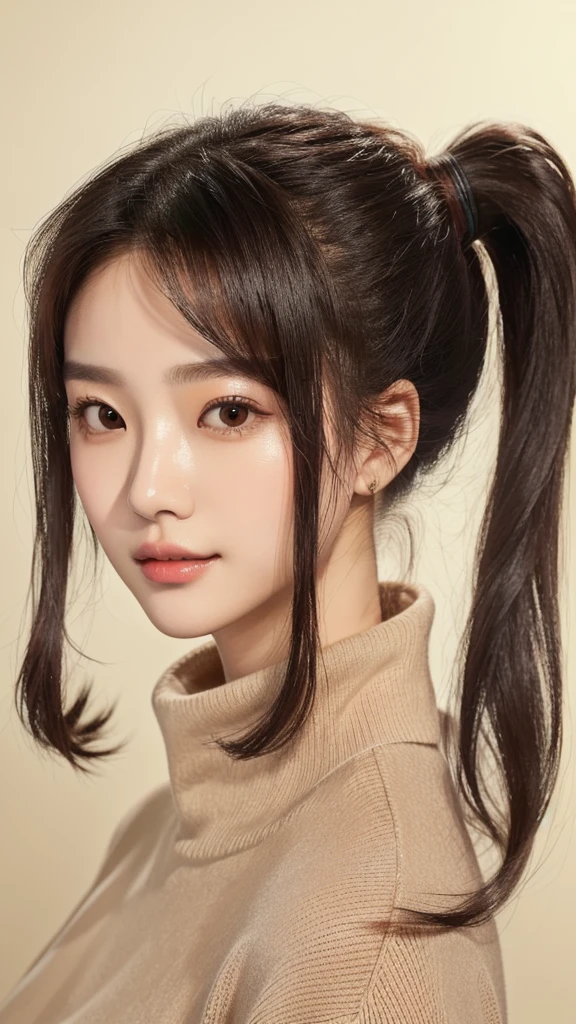 Close-up of a woman with a ponytail wearing a turtleneck sweater, Jaeyoung Nam, Young and adorable Korean face, Shin Jinyoung, Larisa Manovar, Lee Ji-eun, Lee Ji-eun, Park Jimin, One adorable Korean face, Ulzzang, Korean Girls, Young and pretty Asian face, Yanjun Chent, Choi Hong-hwa