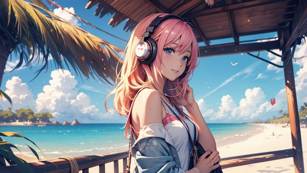 Woman wearing headphones, Anime Style 4 k, anime wallpaper 4k, anime wallpaper 4k, 4k anime wallpaper, anime art wallpaper 4k, anime art wallpaper 4k, Anime Style. 8k, Anime atmosphere, , Ultra HD Anime Wallpaper, Anime Art Wallpaper 8K, Anime Background,landscape、summer、island、hammock、hammockに揺られる、Beach