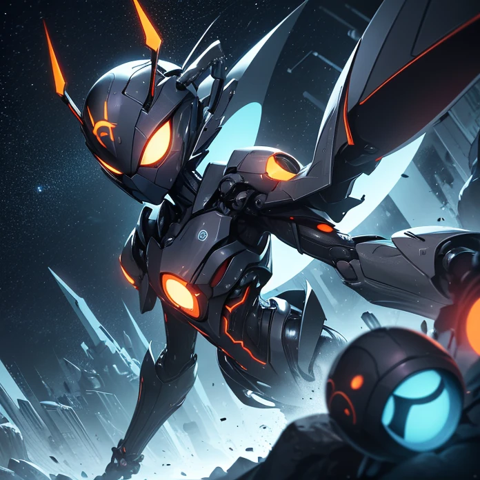 Absurdres, best high quality, high resolution, masterpiece, best quality, HD, solo character, simple background, science fiction, alien being, solo, full design, front view, arachnid creature
{{giant biomechanical spider: (spider face, has 10 light-blue rounded spider eyes, silver spider mouth tendrills, four spider orange metalic legs, rounded blue colored metalic body, spider tail similar to a steel silver capsule), (walking calmly and peaceful, projecting a grey ologram screen on its back with only a little squared platform behind), (green sky, black stars on the sky, white stars on the sky, dark green clouds, yellow planet atmosphere, giant rounded mountains at the far side)}}