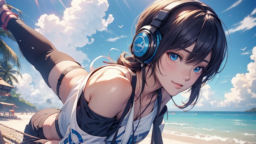 Woman wearing headphones, Anime Style 4 k, anime wallpaper 4k, anime wallpaper 4k, 4k anime wallpaper, anime art wallpaper 4k, anime art wallpaper 4k, Anime Style. 8k, Anime atmosphere, , Ultra HD Anime Wallpaper, Anime Art Wallpaper 8K, Anime Background,landscape、summer、island、hammock、hammockに揺られる、Beach