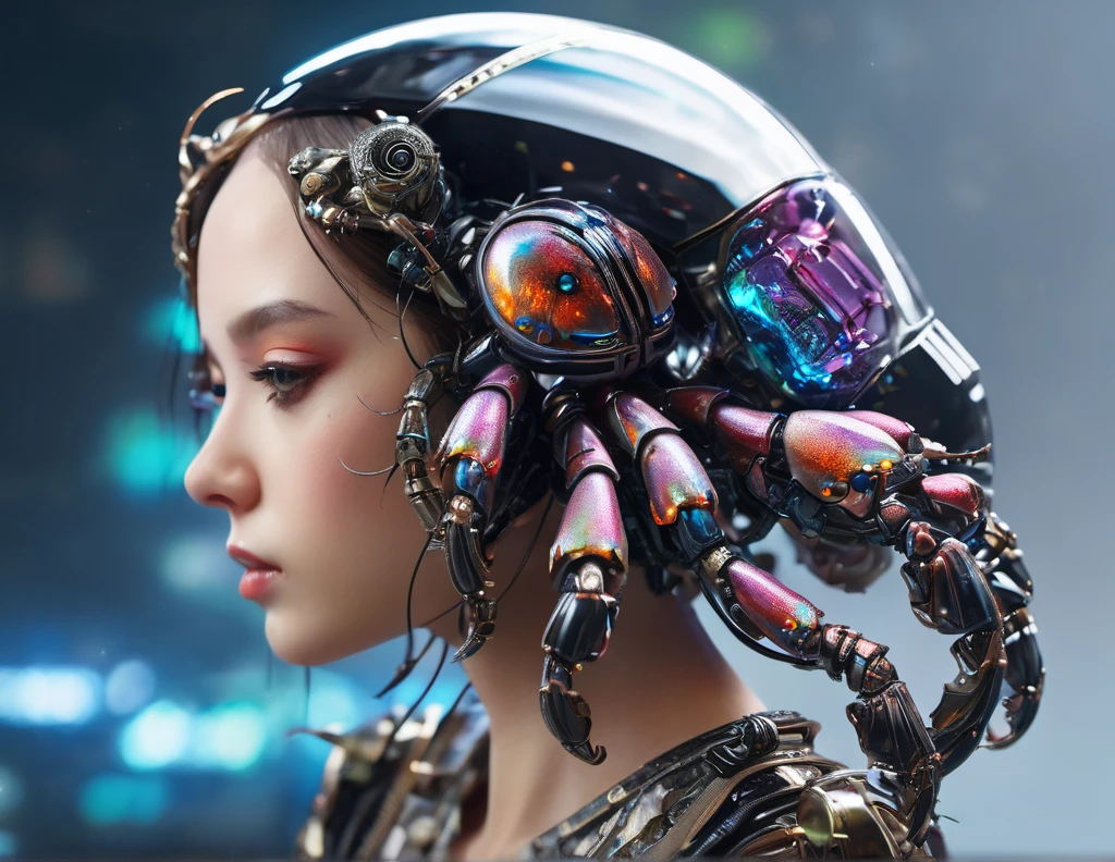 Super huge、Mechanical Hermit Crab、cyber punk、High resolution, masterpiece, accurate, Anatomically correct, Highest quality, Sparkle Effect, One girl,