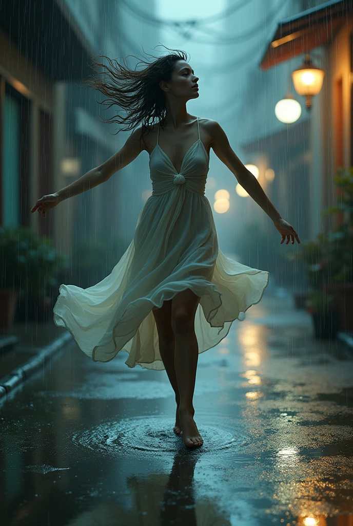 Girl dancing in the rain