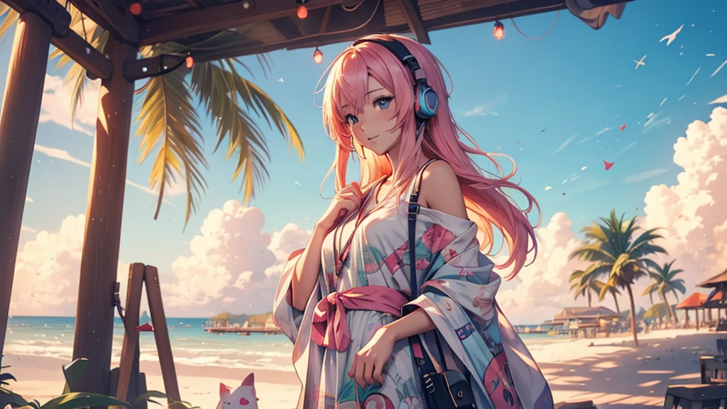 Woman wearing headphones, Anime Style 4 k, anime wallpaper 4k, anime wallpaper 4k, 4k anime wallpaper, anime art wallpaper 4k, anime art wallpaper 4k, Anime Style. 8k, Anime atmosphere, , Ultra HD Anime Wallpaper, Anime Art Wallpaper 8K, Anime Background,landscape、summer、island、hammock、hammockに揺られる、Beach