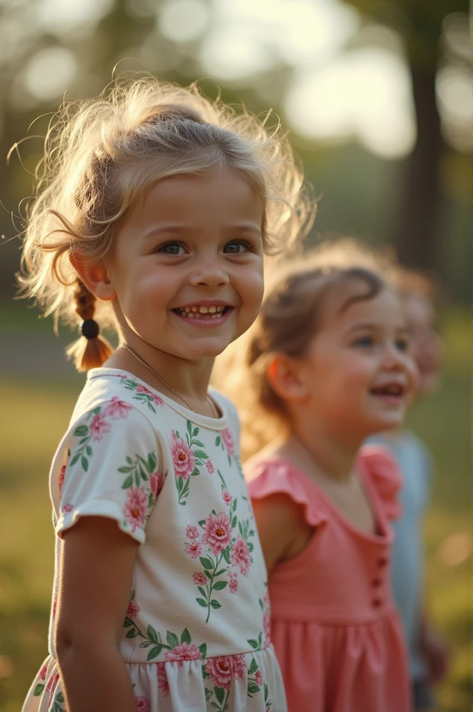 sisters and 1 brother having fun in their childhood photo