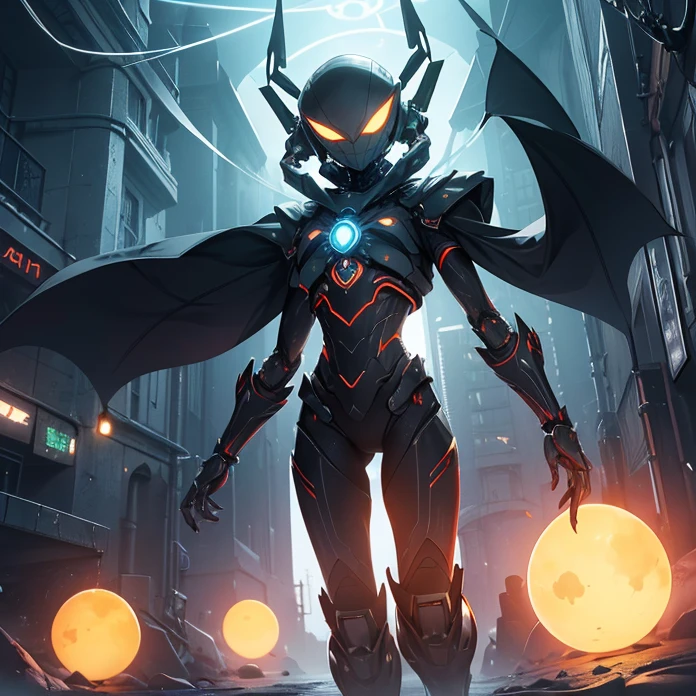 Absurdres, best high quality, high resolution, masterpiece, best quality, HD, solo character, simple background, science fiction, alien being, solo, full design, front view, arachnid creature, non humanoid features, no human caracteristics
{{giant biomechanical spider: (spider face, has 10 light-blue rounded spider eyes, silver spider mouth tendrills, four spider orange metalic legs, rounded blue colored metalic body, spider tail similar to a steel silver capsule), (walking calmly and peaceful, projecting a grey ologram screen on its back with only a little squared platform behind), (green sky, black stars on the sky, white stars on the sky, dark green clouds, yellow planet atmosphere, giant rounded mountains at the far side)}}