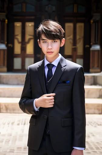 a 13 year old male wearing a suit
BELT VISABLE 4K HIGH QUALITY DETAILED
