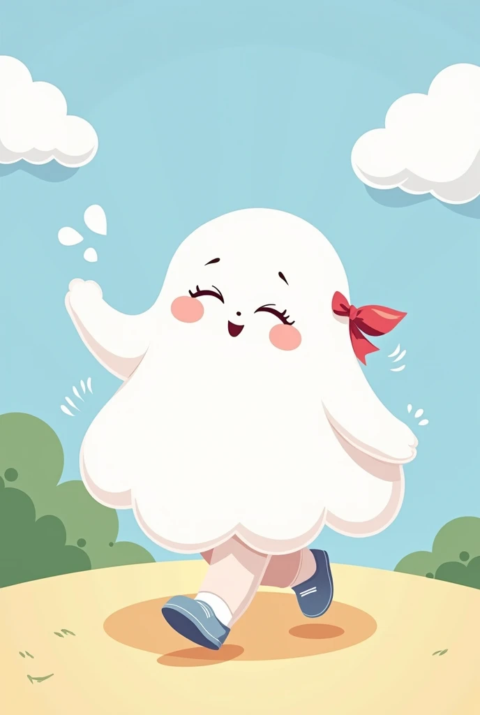 A cartoon cloud that’s a girl walking an waveing clipart style