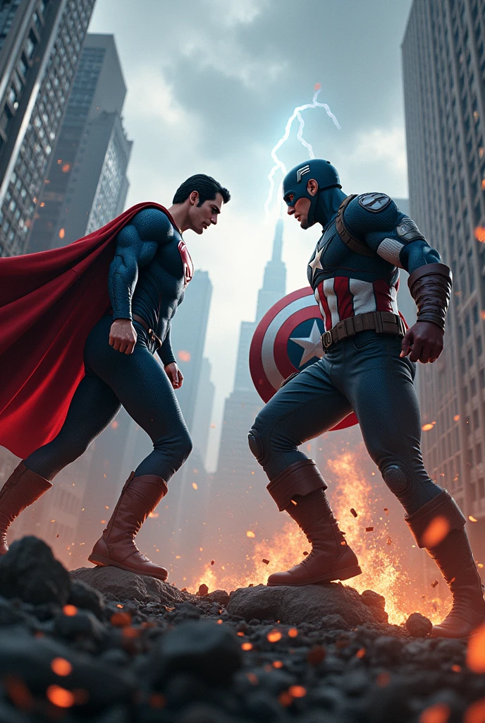 Create superman in an epic fight with captain america